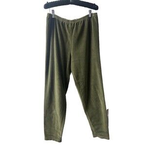 York Harbor Petite Pants Medium Green Stretchy Velveteen Tapered Pull On Comfort